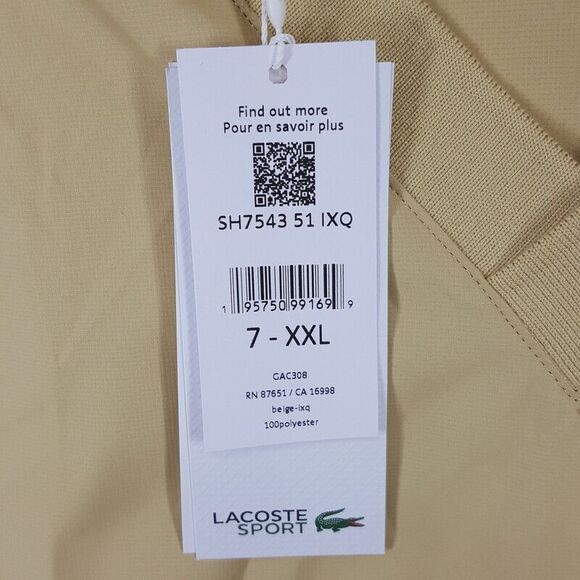 LACOSTE Jacket Mens XXL Tan Pullover Loose Fit Golf Windbreaker Logo $185 - Picture 7 of 10